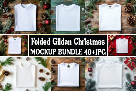 Folded Gildan Christmas Mockup: Graphics & Product Mockups