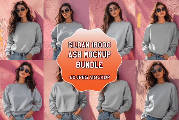 Gildan 18000 Ash Mockup Bundle: Premium Graphics & Product Mockups