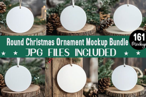 Round Christmas Ornament Mockup Bundle for Graphics